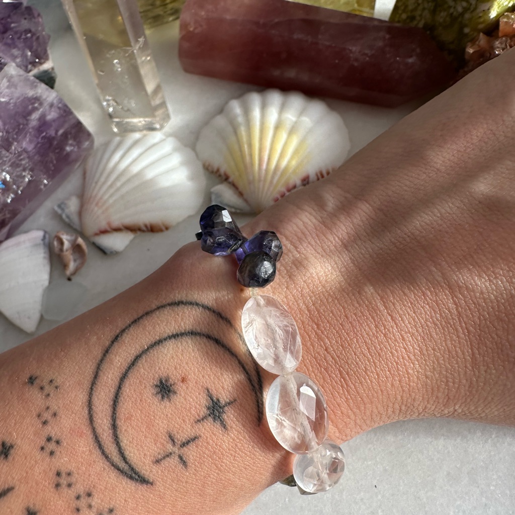 Mixed Gemstone Labradorite, Iolite, Quartz Beaded Stretch Bracelet